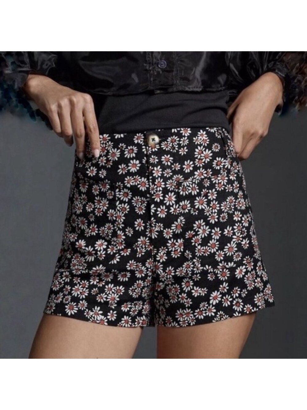Maeve Anthropologie The Colette Linen Blend Shorts Black Floral High Rise Sz 28